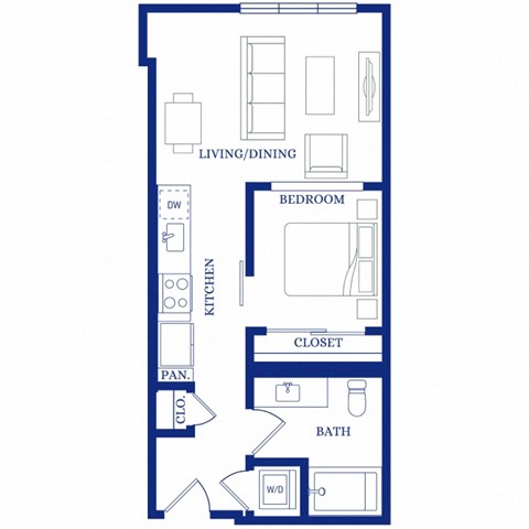 a floor plan of a small apartment with a bedroom and a bathroom